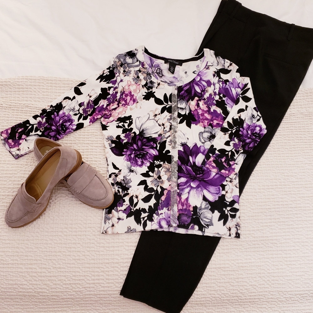 White House Black Market Floral Cardigan Sweater